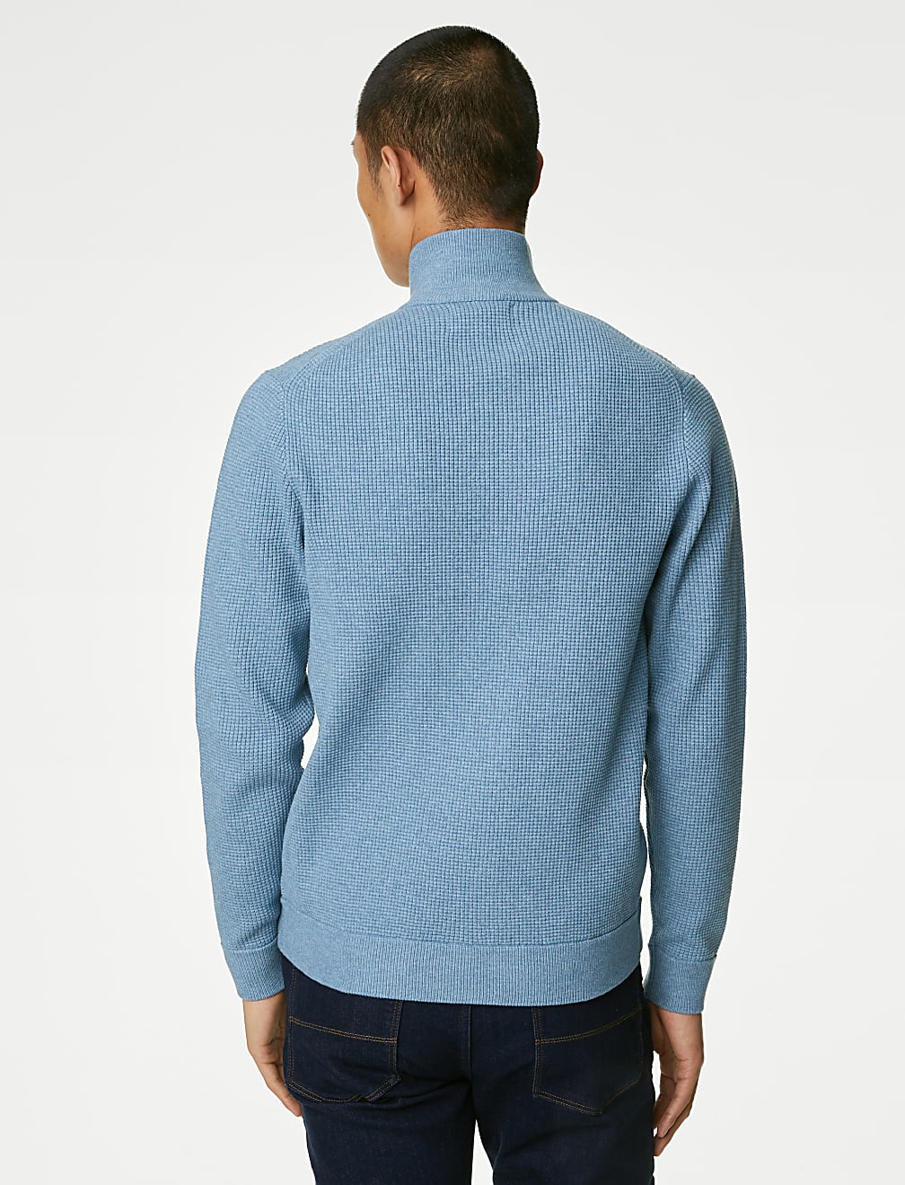 Cotton Blend Textured Half Zip Jumper
