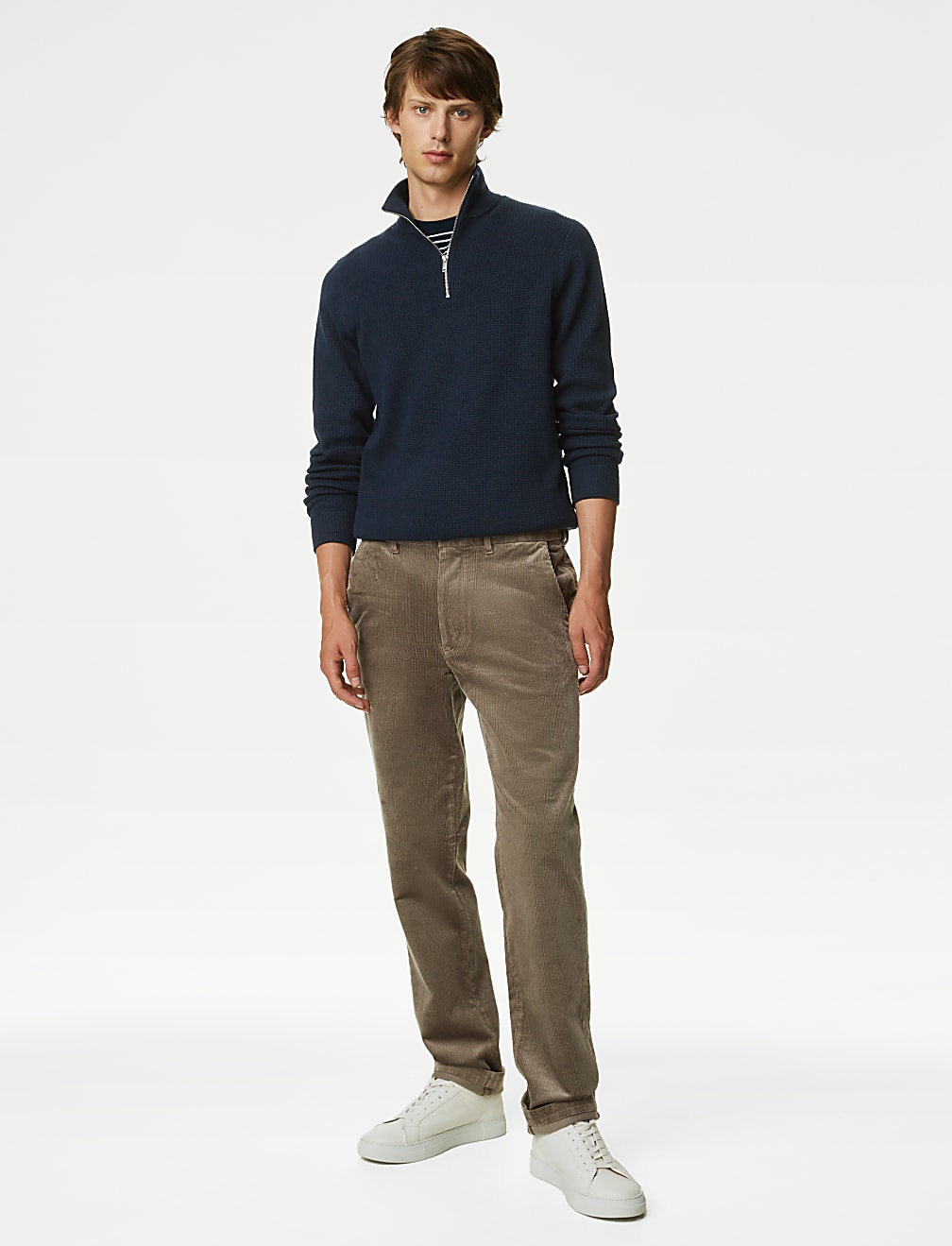 Cotton Blend Textured Half Zip Jumper
