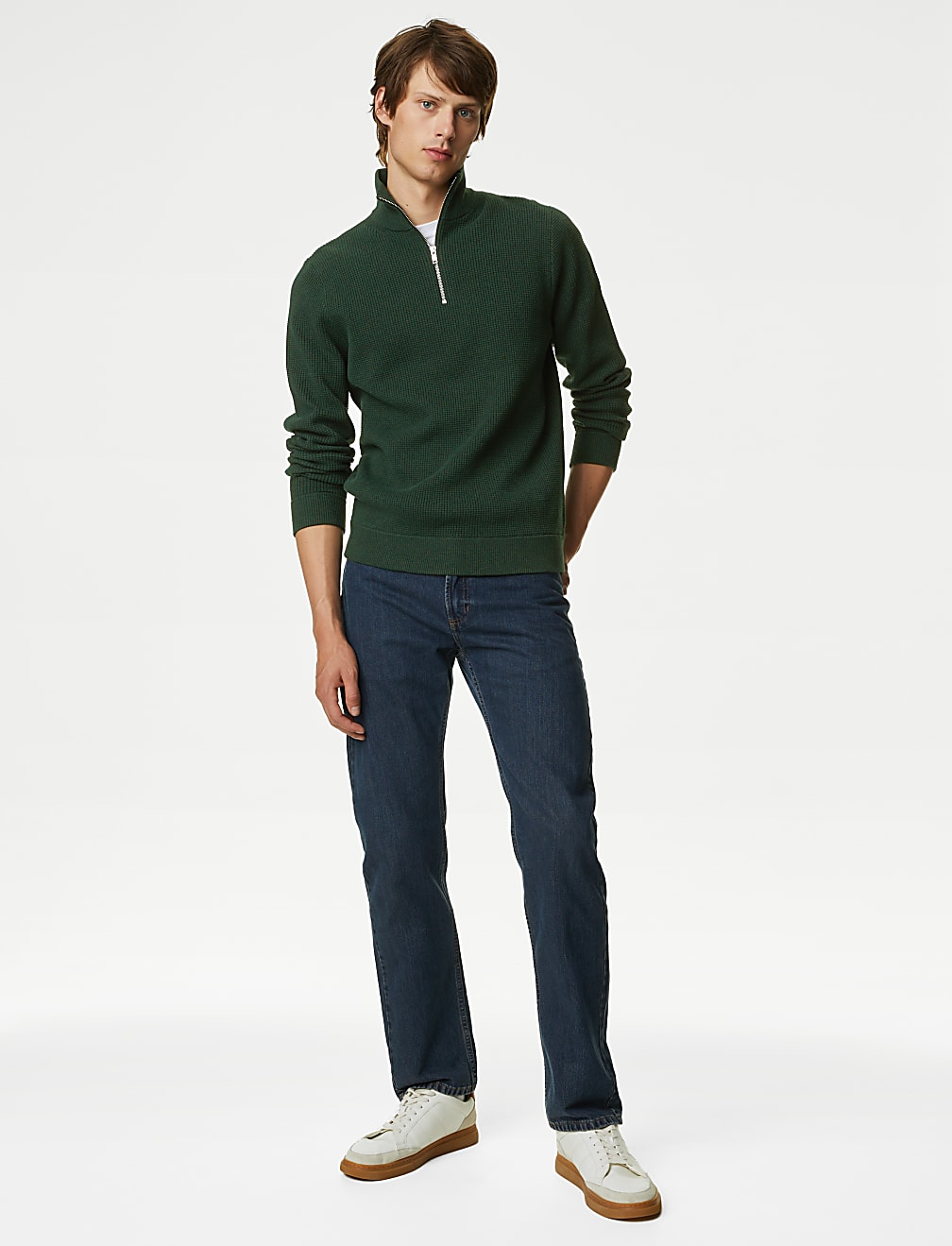 Cotton Blend Textured Half Zip Jumper