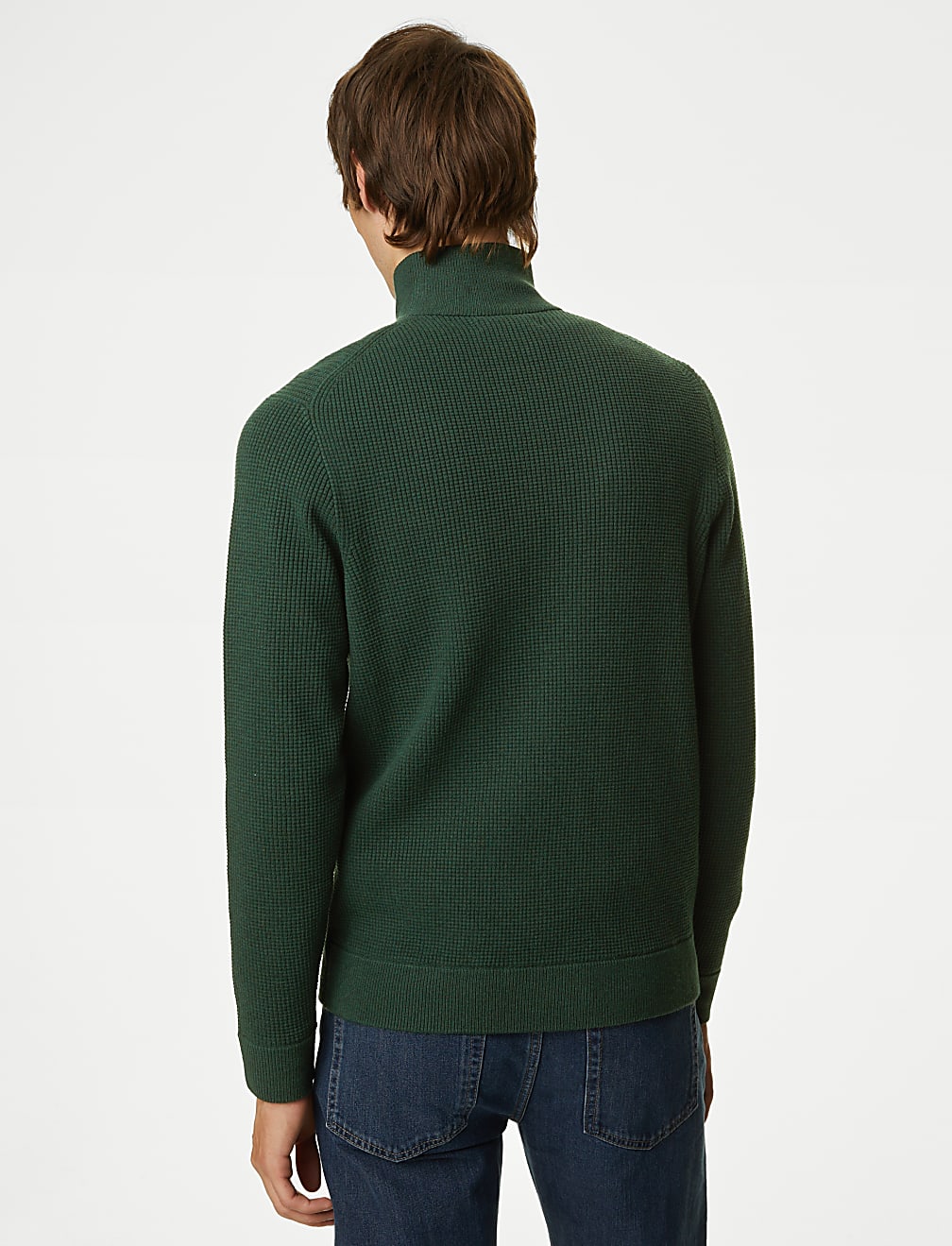 Cotton Blend Textured Half Zip Jumper