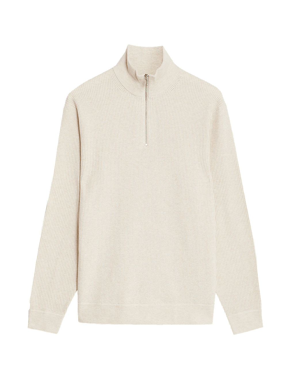 Cotton Blend Textured Half Zip Jumper