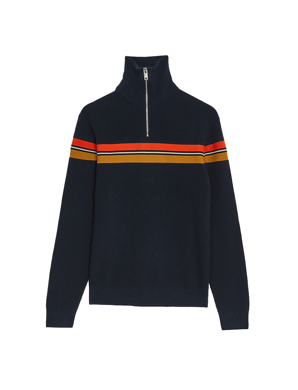 Striped Funnel Neck Half Zip Jumper