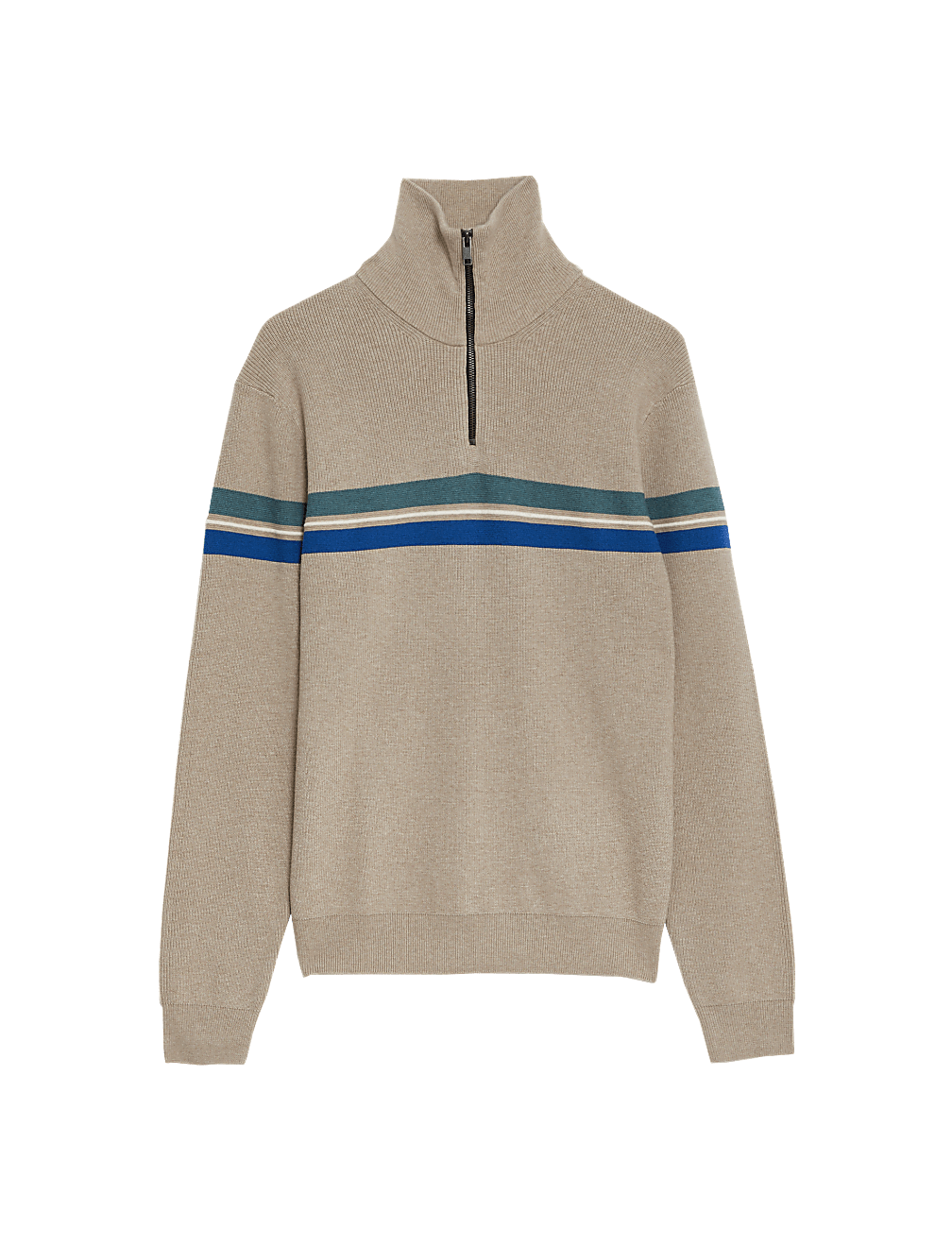 Striped Funnel Neck Half Zip Jumper