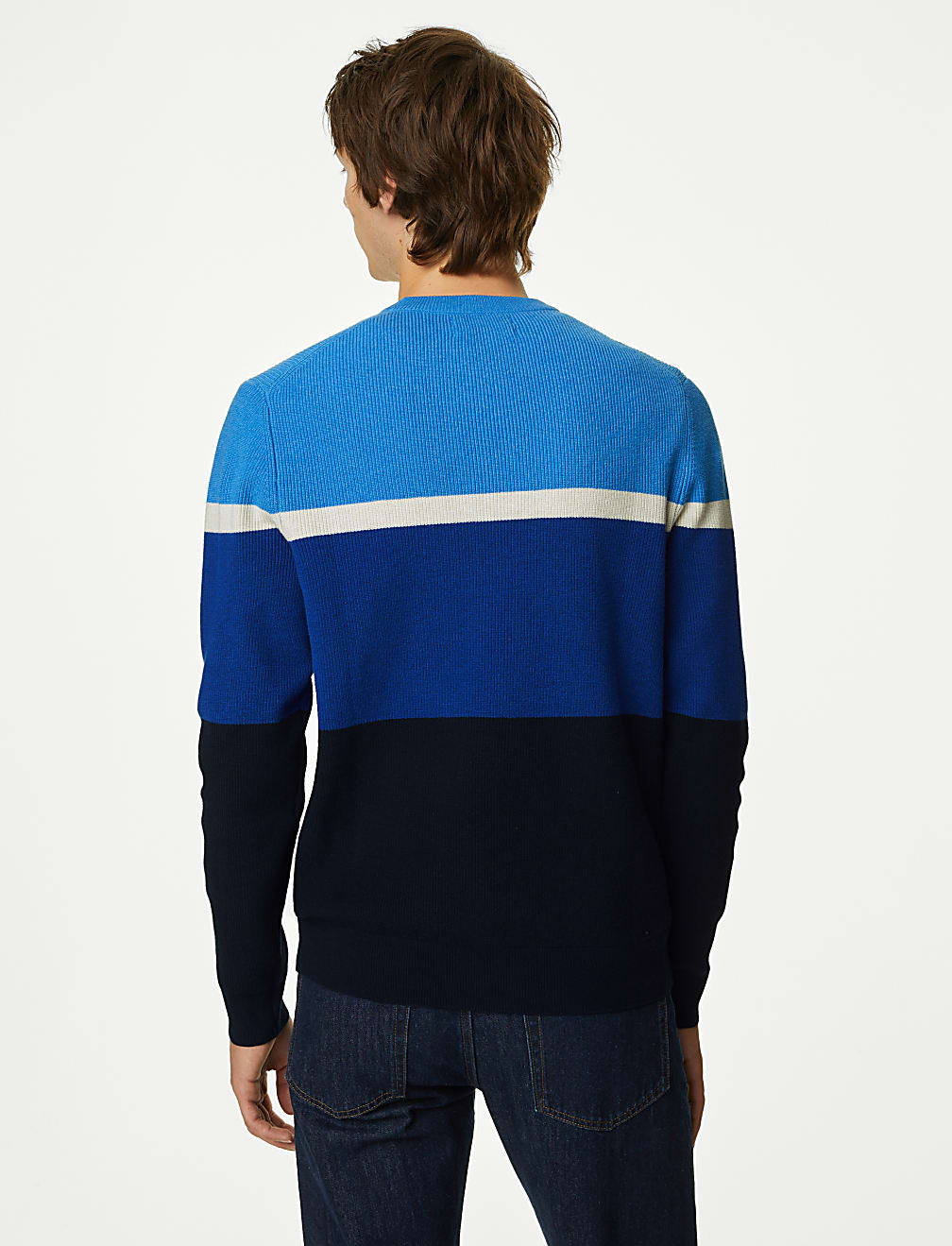 Cotton Blend Block Stripe Crew Neck Jumper