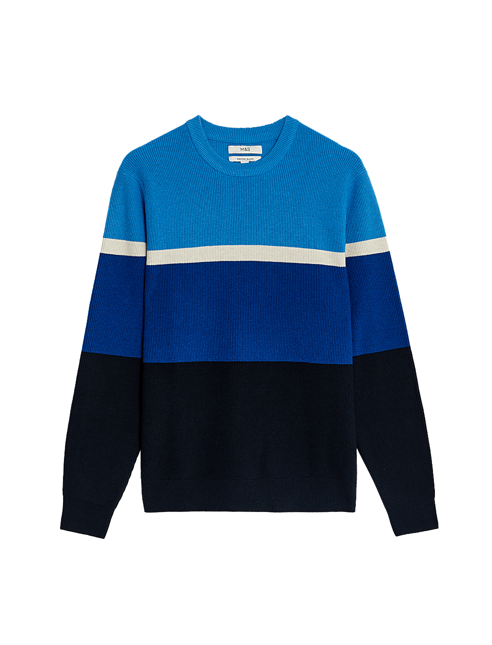 Cotton Blend Block Stripe Crew Neck Jumper