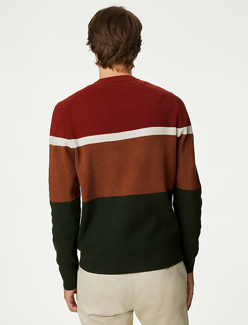 Cotton Blend Block Stripe Crew Neck Jumper