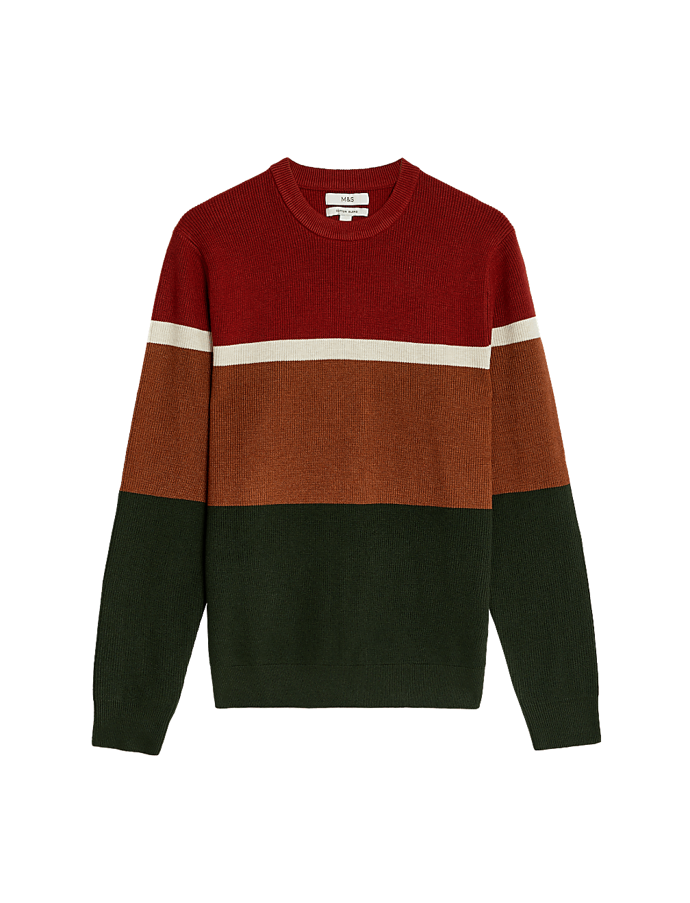Cotton Blend Block Stripe Crew Neck Jumper
