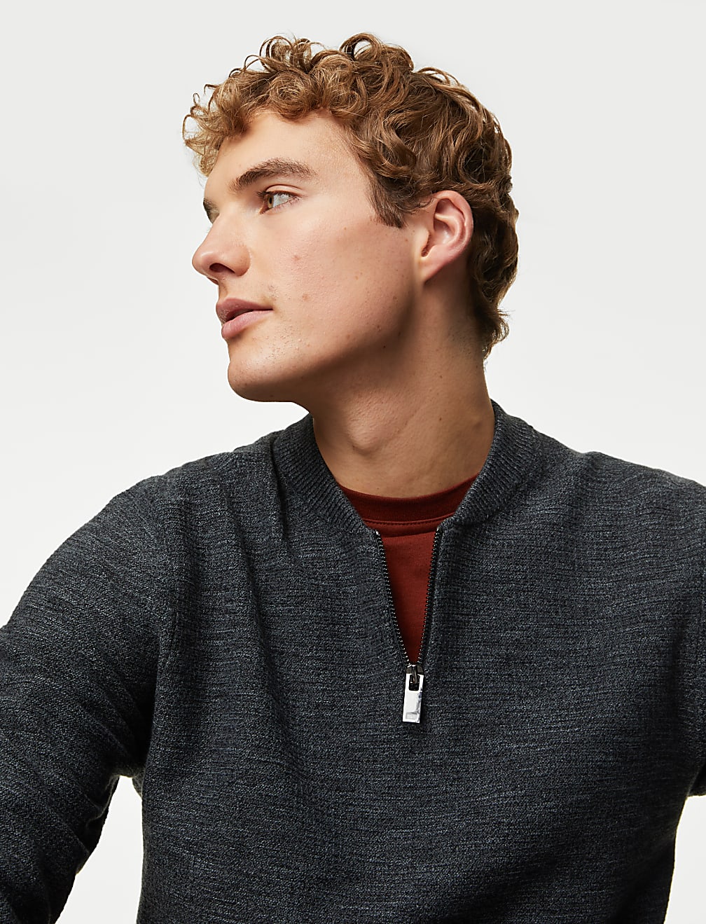 Cotton Blend Textured Half Zip Jumper