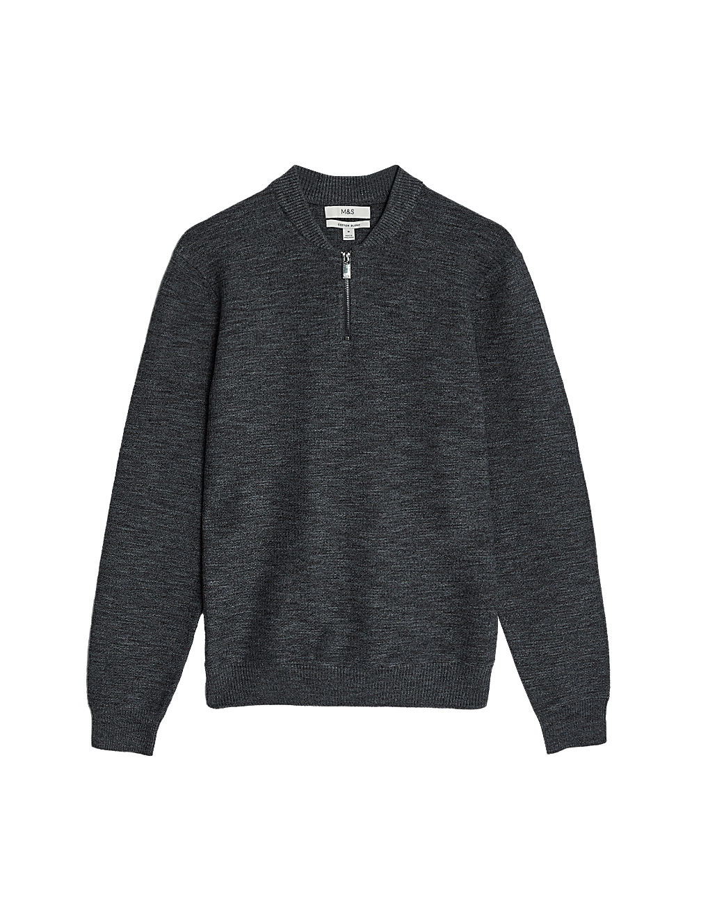 Cotton Blend Textured Half Zip Jumper