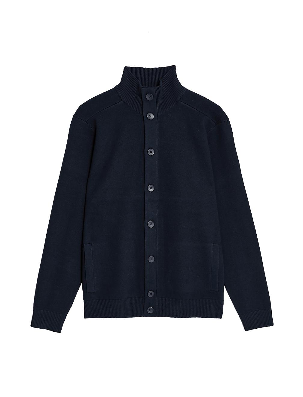 Cotton Blend Funnel Neck Knitted Jacket