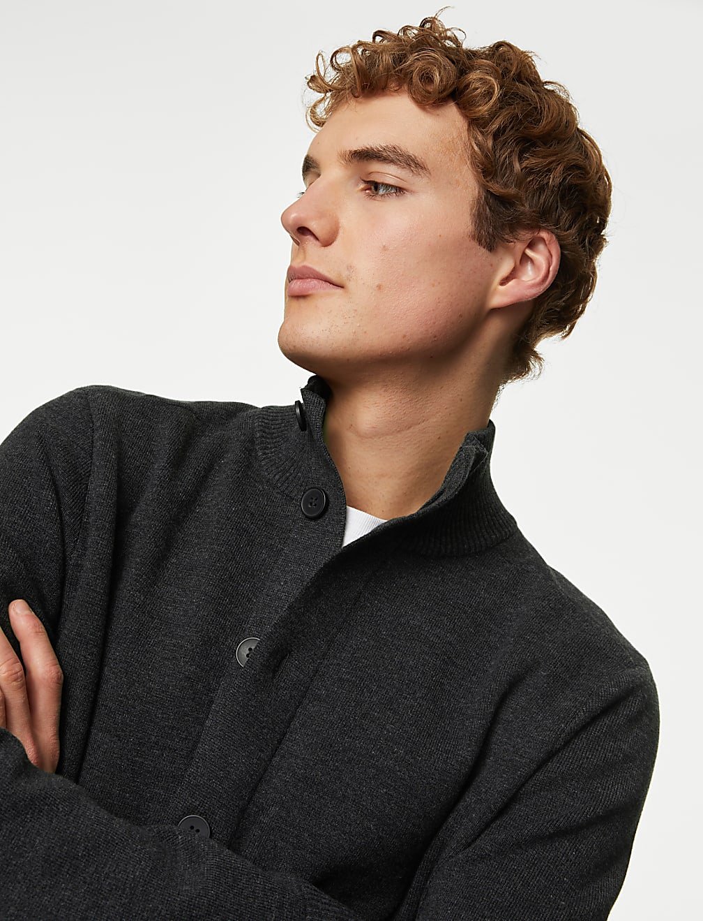 Cotton Blend Funnel Neck Knitted Jacket