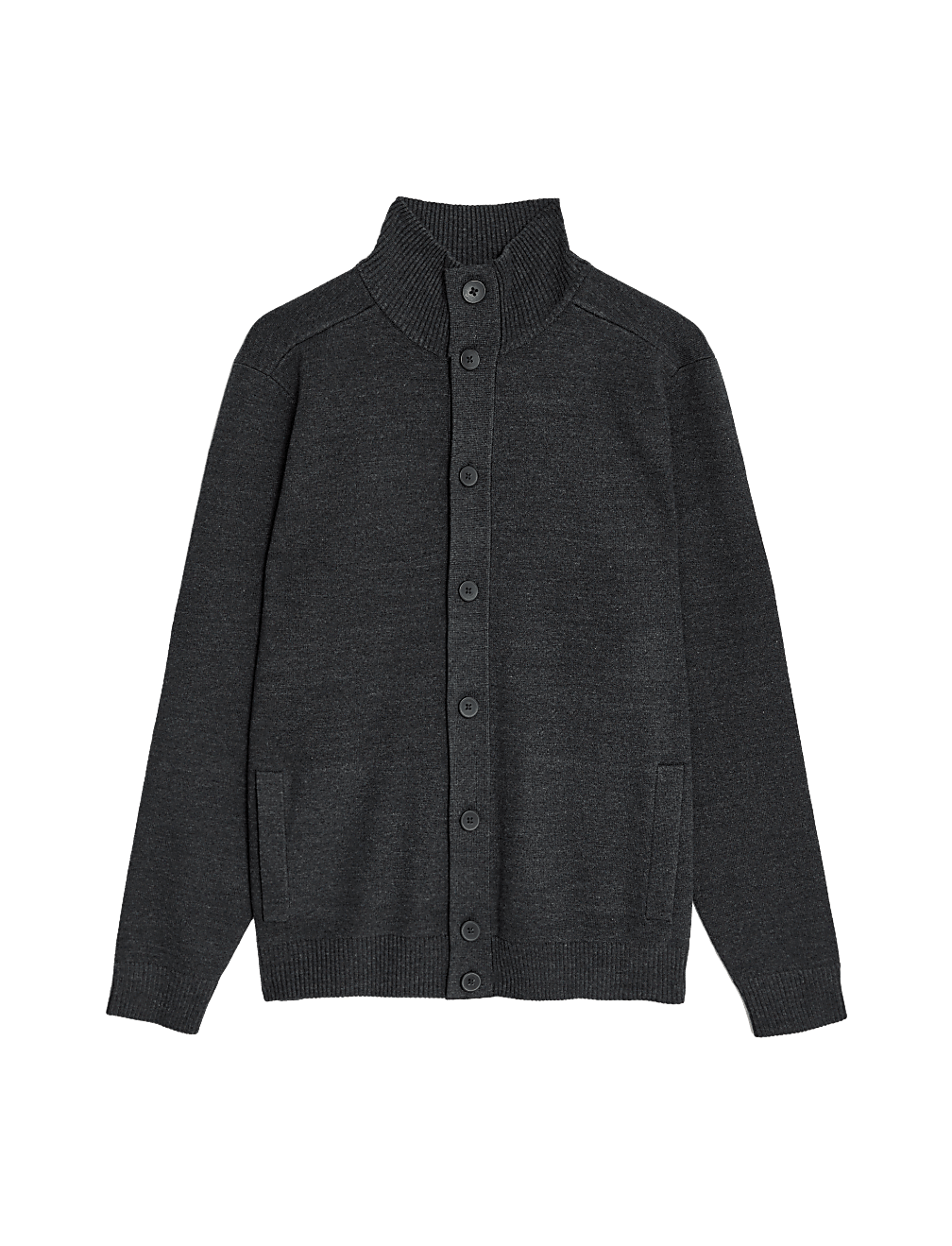 Cotton Blend Funnel Neck Knitted Jacket