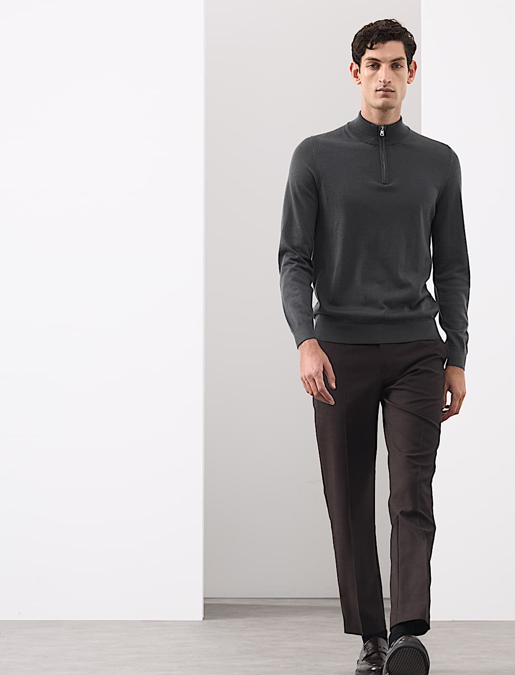 Pure Extra Fine Merino Wool Half Zip Jumper
