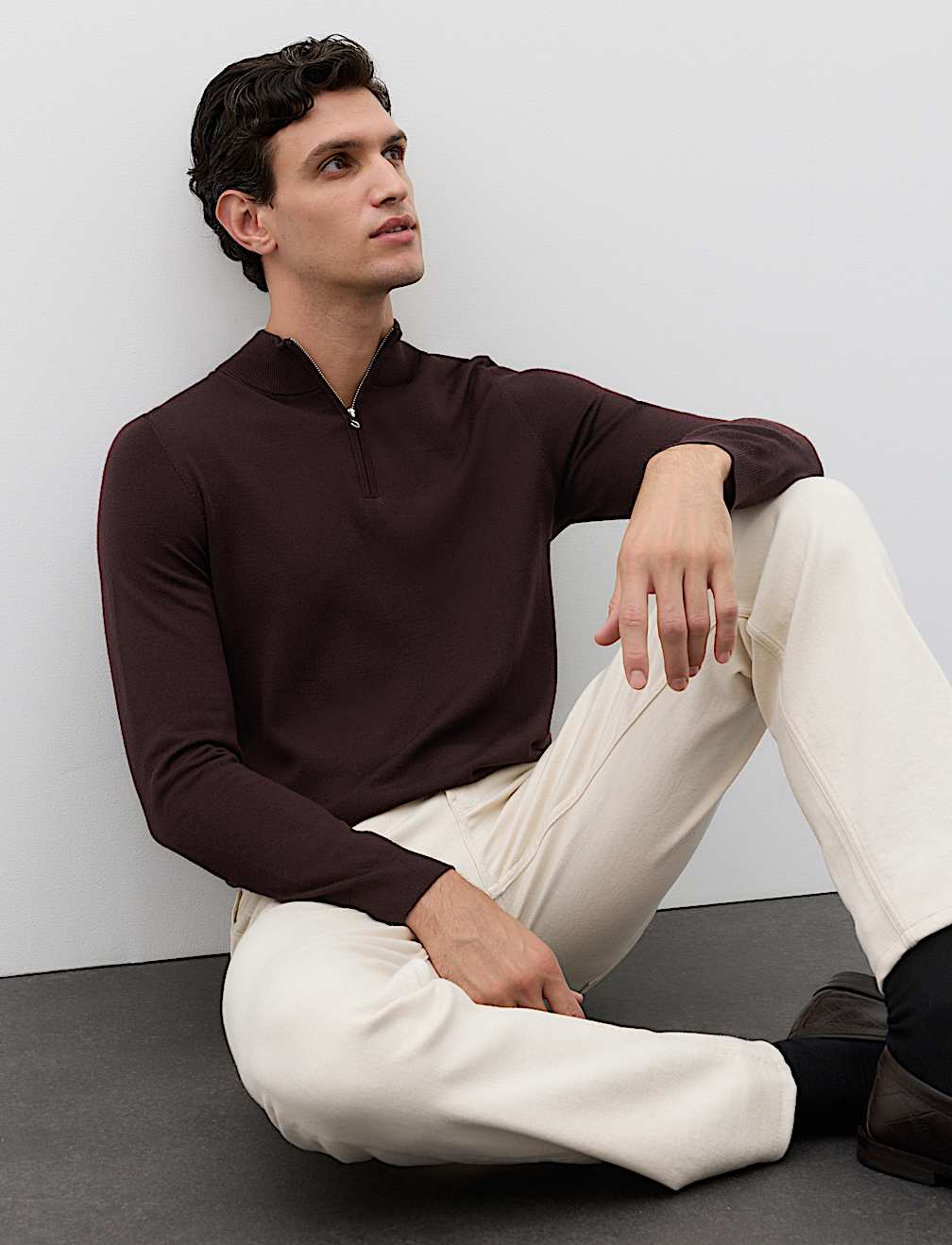 Pure Extra Fine Merino Wool Half Zip Jumper