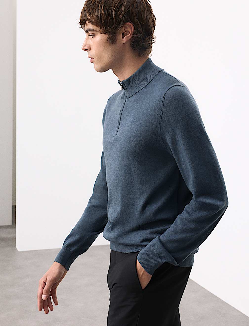 Pure Extra Fine Merino Wool Half Zip Jumper