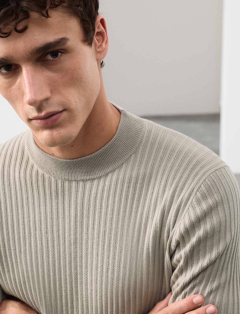 Merino Blend Rib Mock Neck Jumper