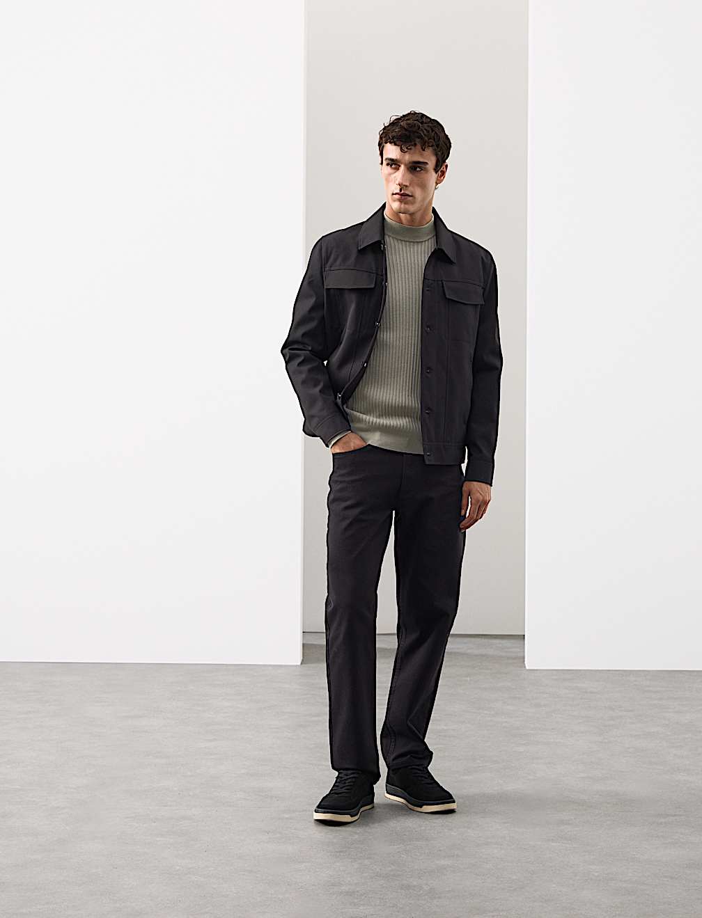 Merino Blend Rib Mock Neck Jumper