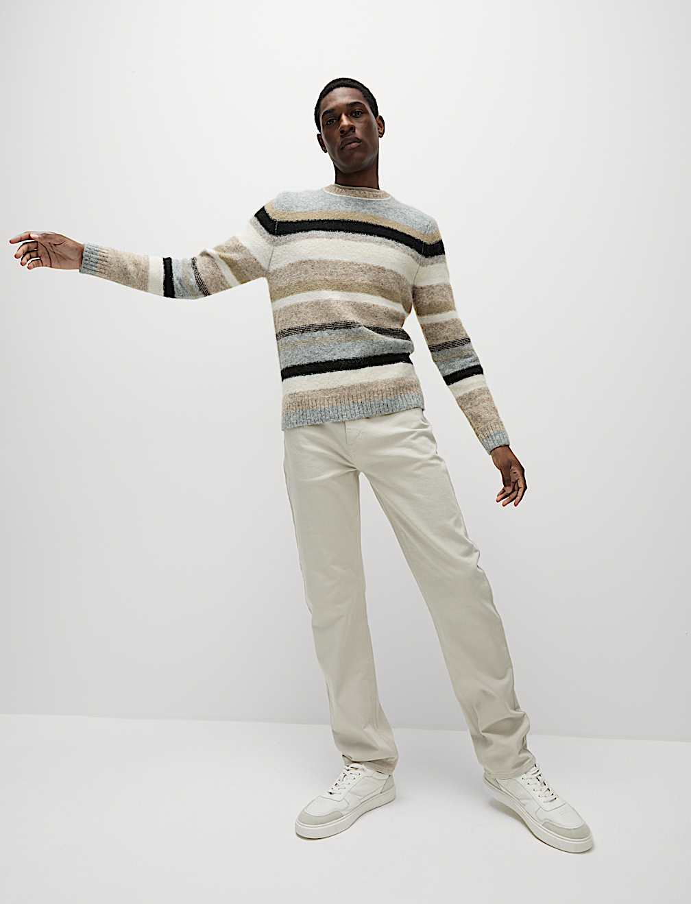 Striped Crew Neck Jumper with Wool