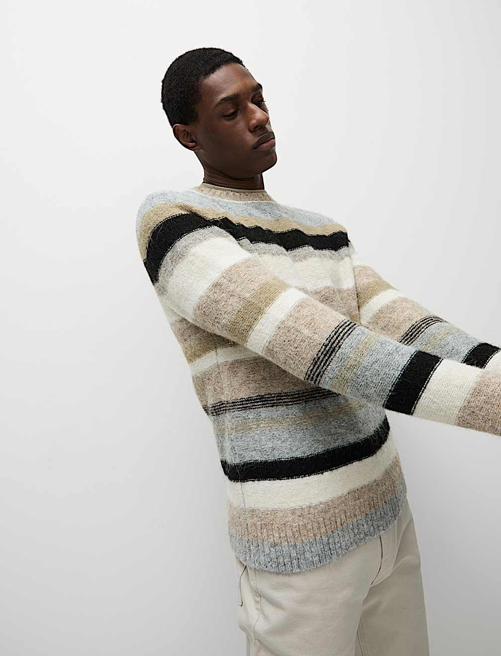 Striped Crew Neck Jumper with Wool