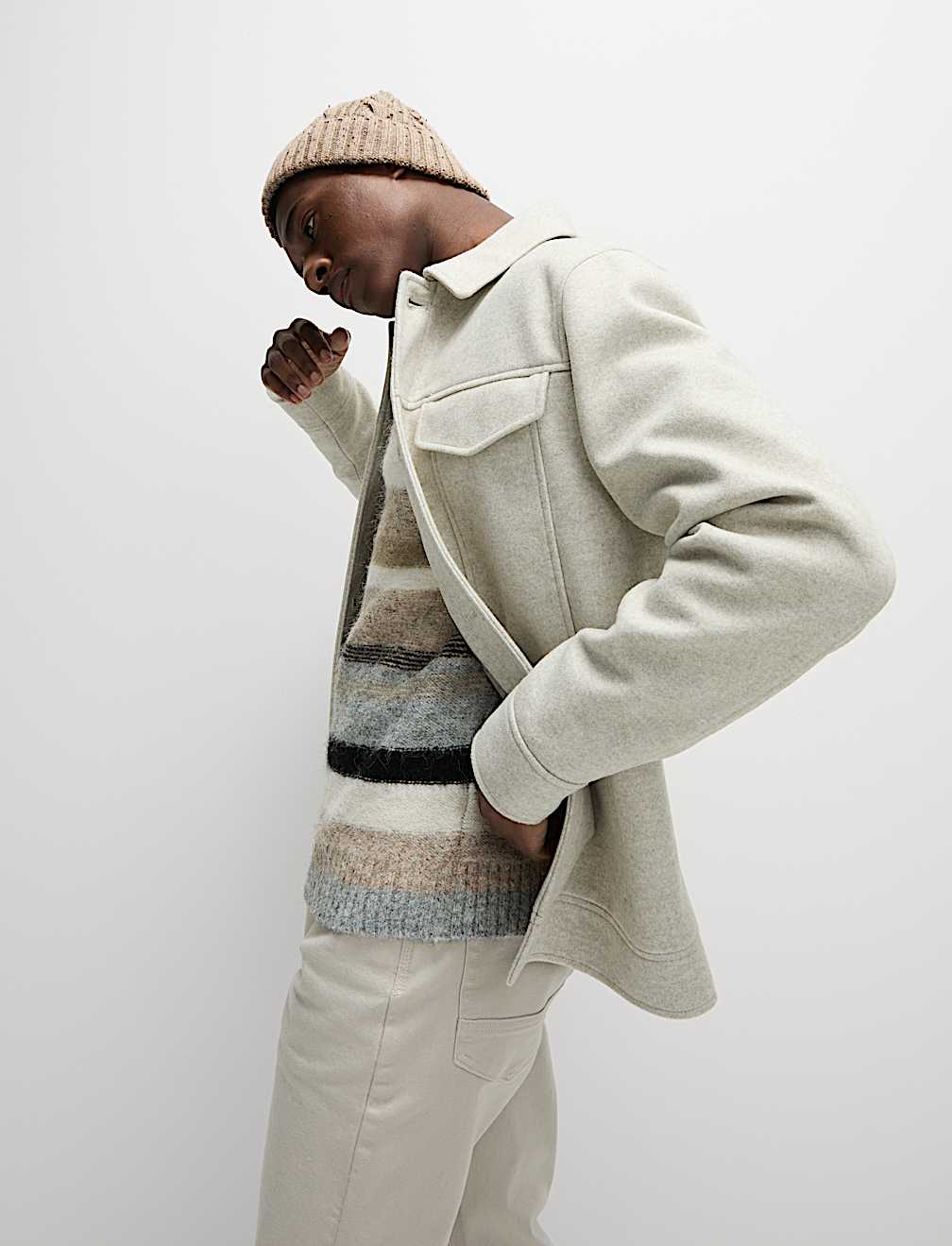 Striped Crew Neck Jumper with Wool