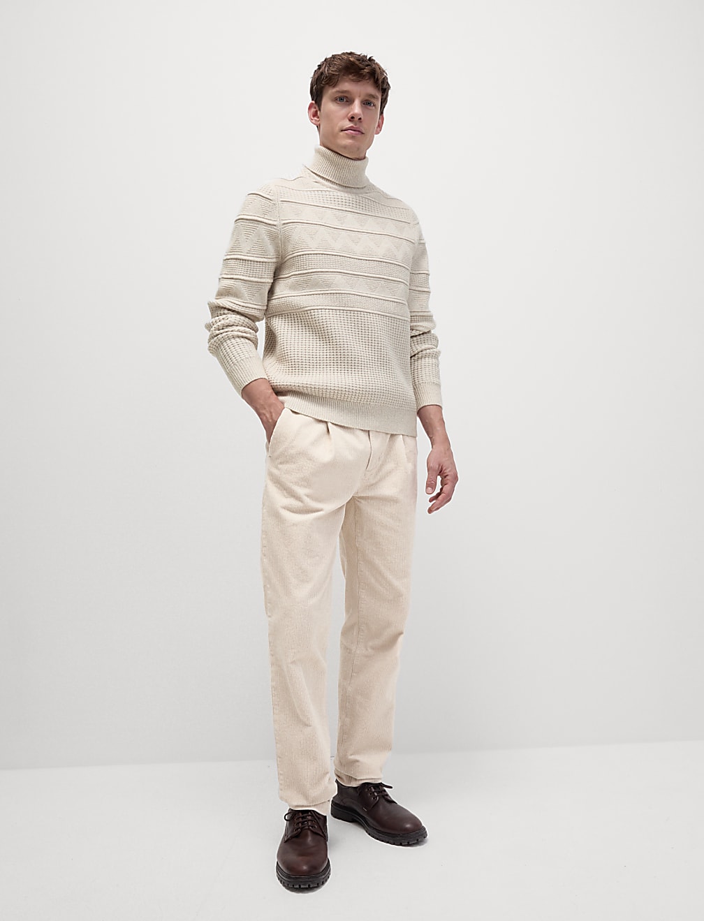 Textured Roll Neck Jumper with Wool
