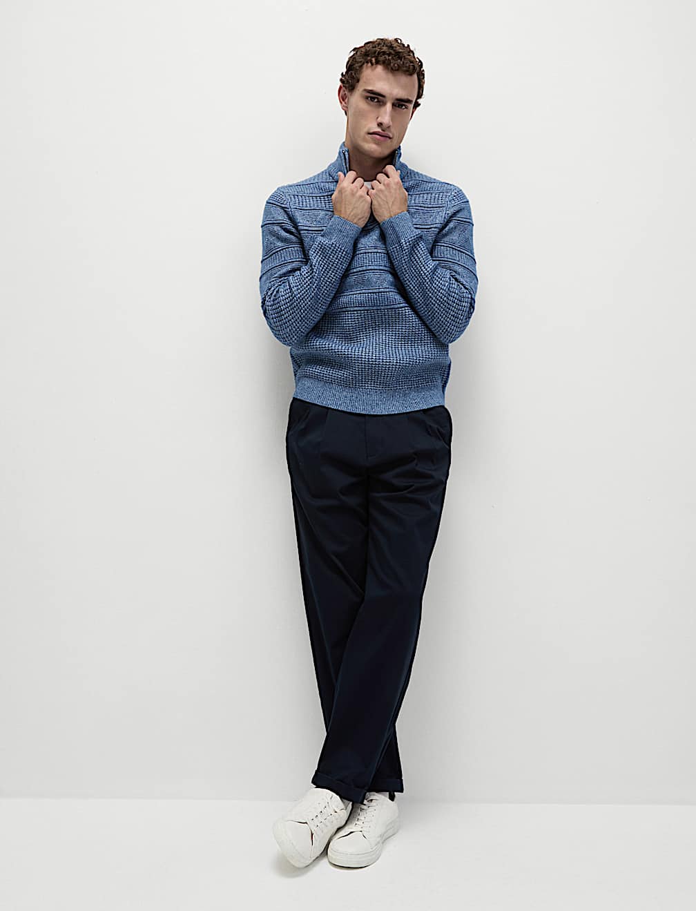 Textured Half Zip Jumper with Wool