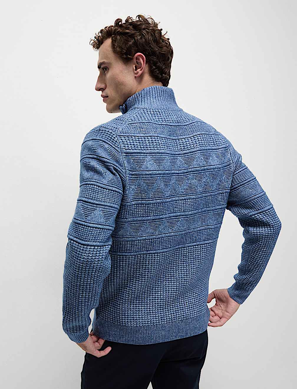 Textured Half Zip Jumper with Wool