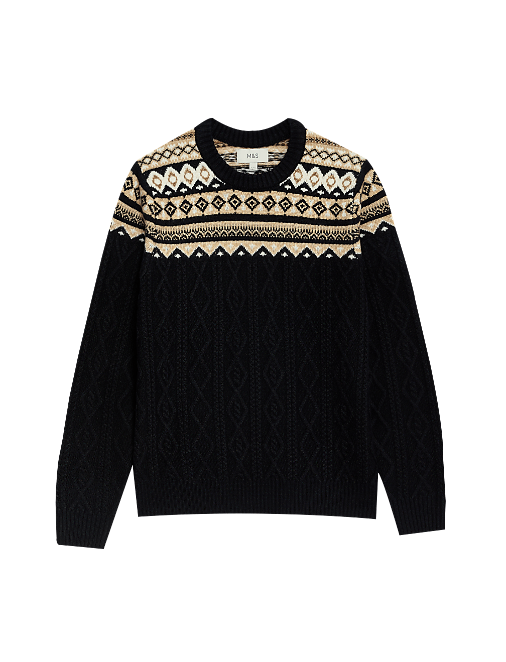 Fair Isle Cable Knit Crew Neck Jumper