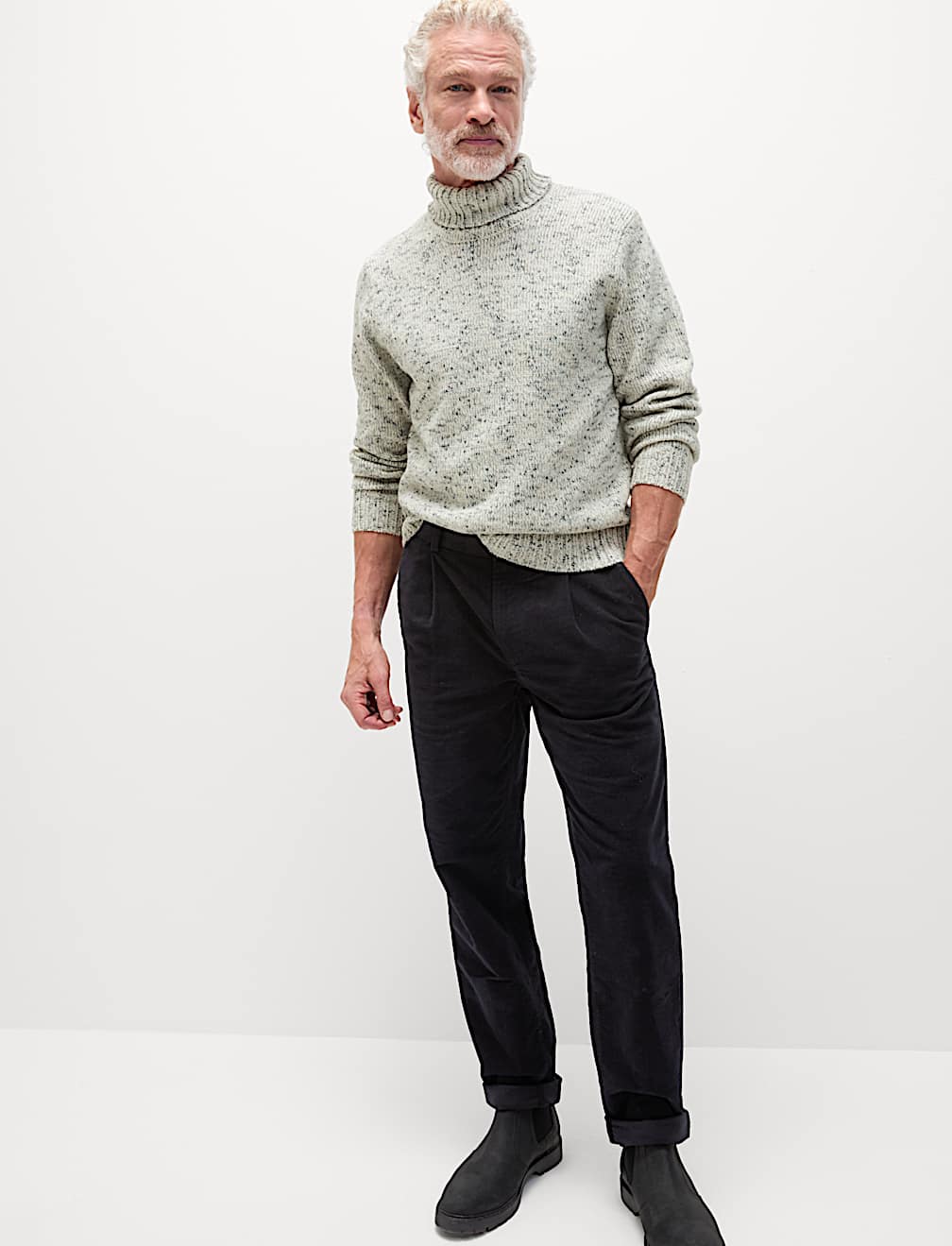 Textured Roll Neck Jumper with Wool