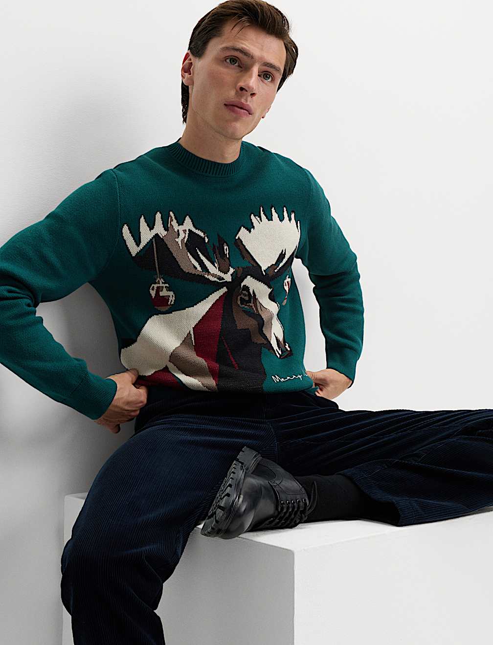 Pure Cotton Crew Neck Merry Moose Jumper