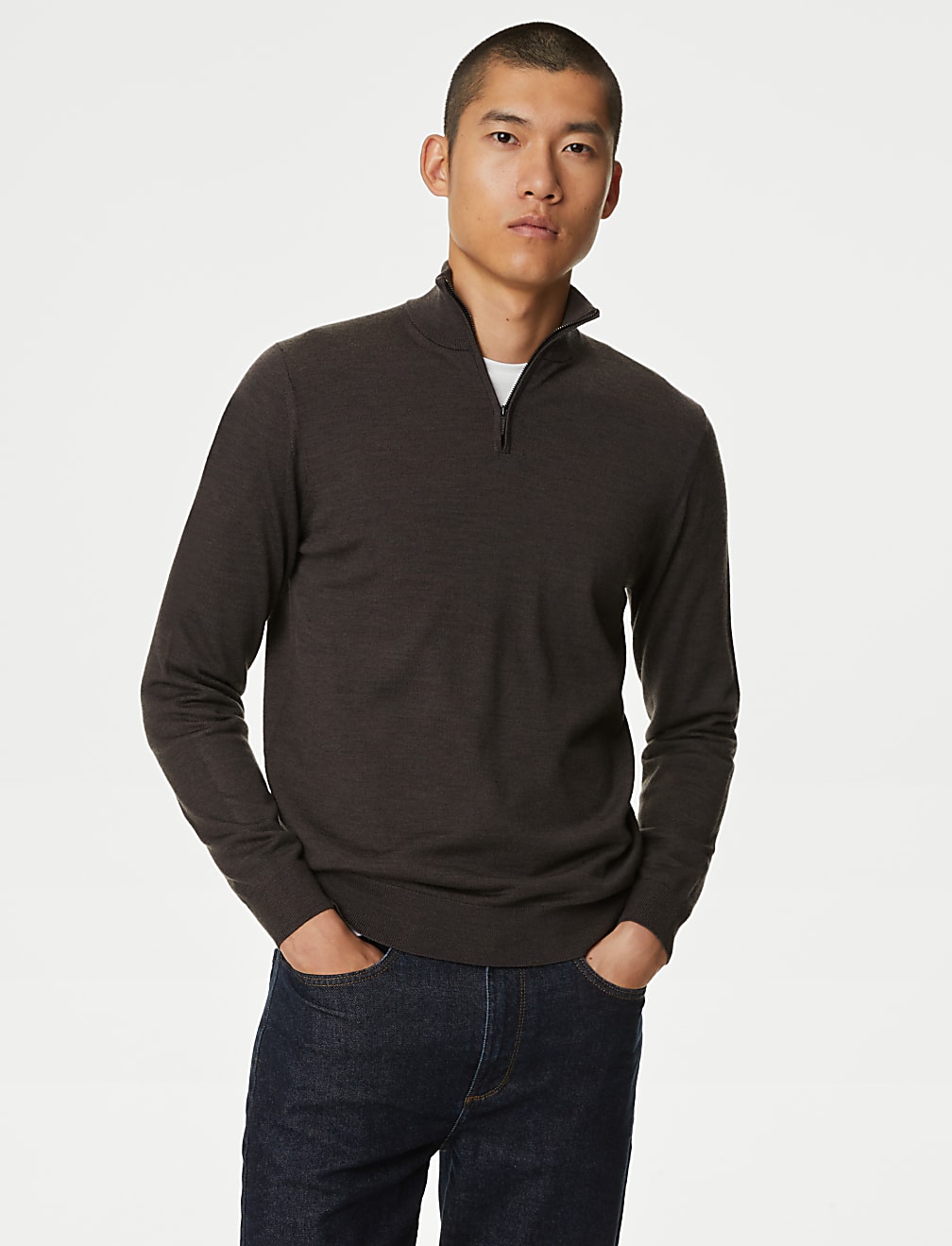 Pure Extra Fine Merino Wool Half Zip Jumper