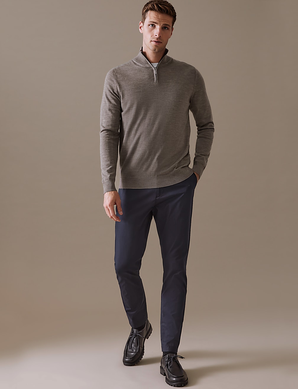 Pure Extra Fine Merino Wool Half Zip Jumper