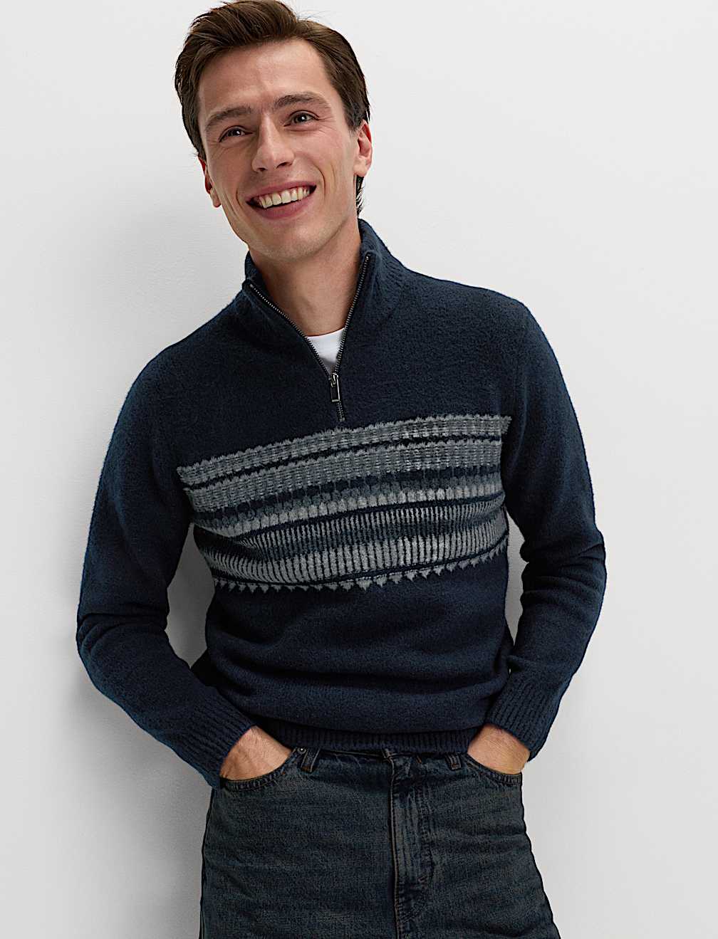 Striped Half Zip Soft Jumper