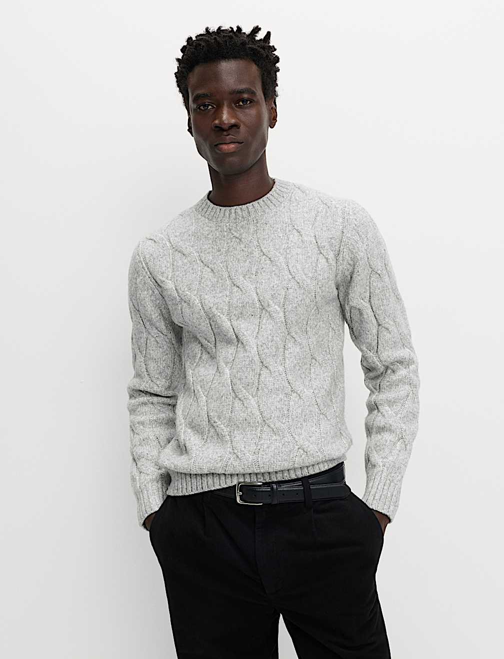 Cable Crew Neck Jumper with Wool