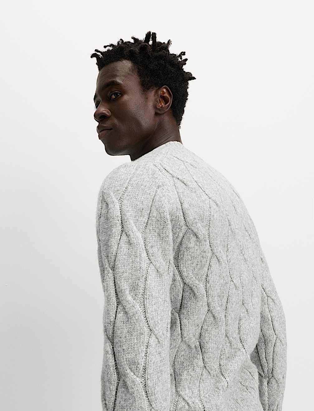 Cable Crew Neck Jumper with Wool