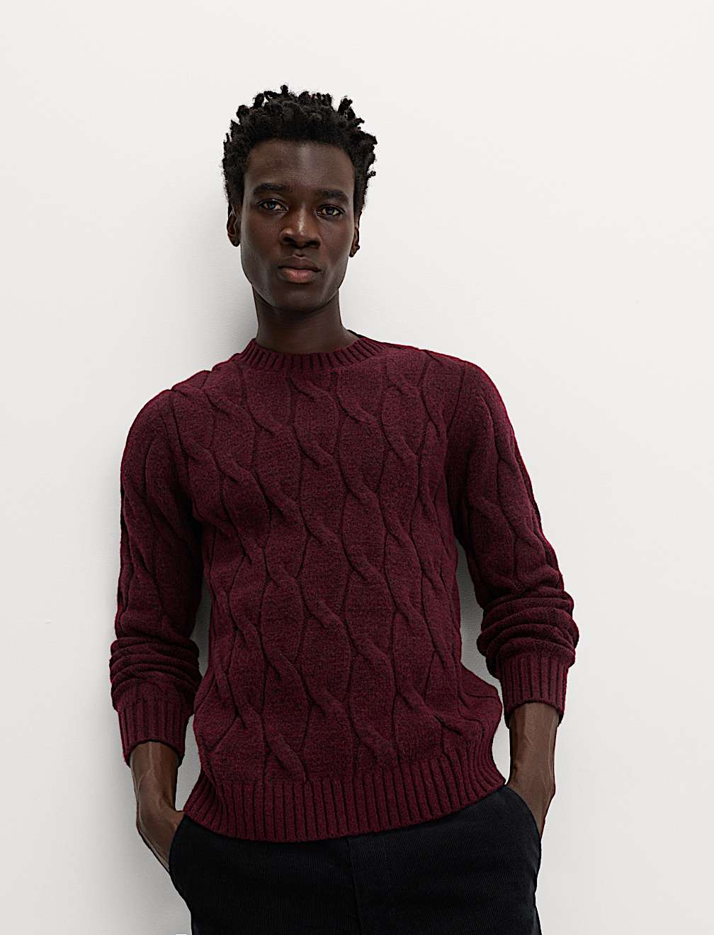 Cable Crew Neck Jumper with Wool