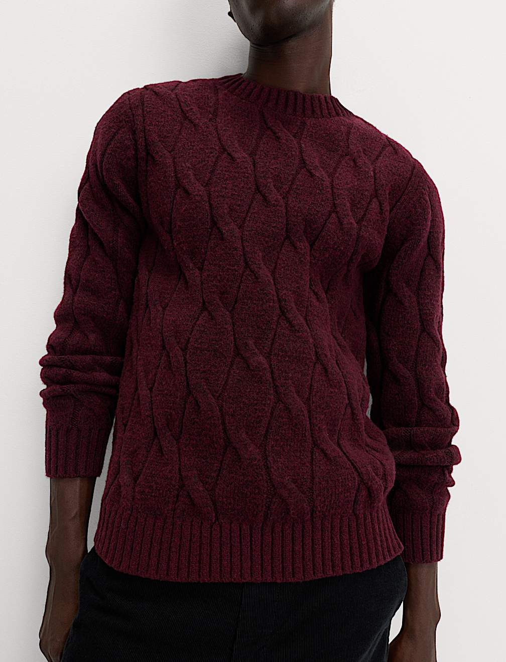 Cable Crew Neck Jumper with Wool