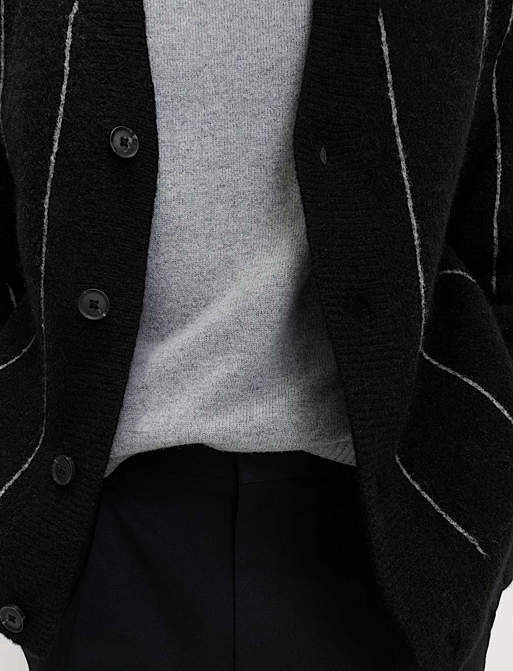 Striped V-Neck Cardigan with Wool