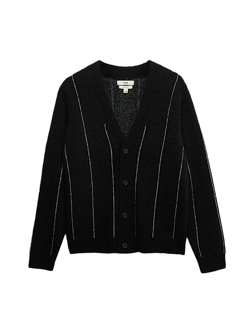 Striped V-Neck Cardigan with Wool