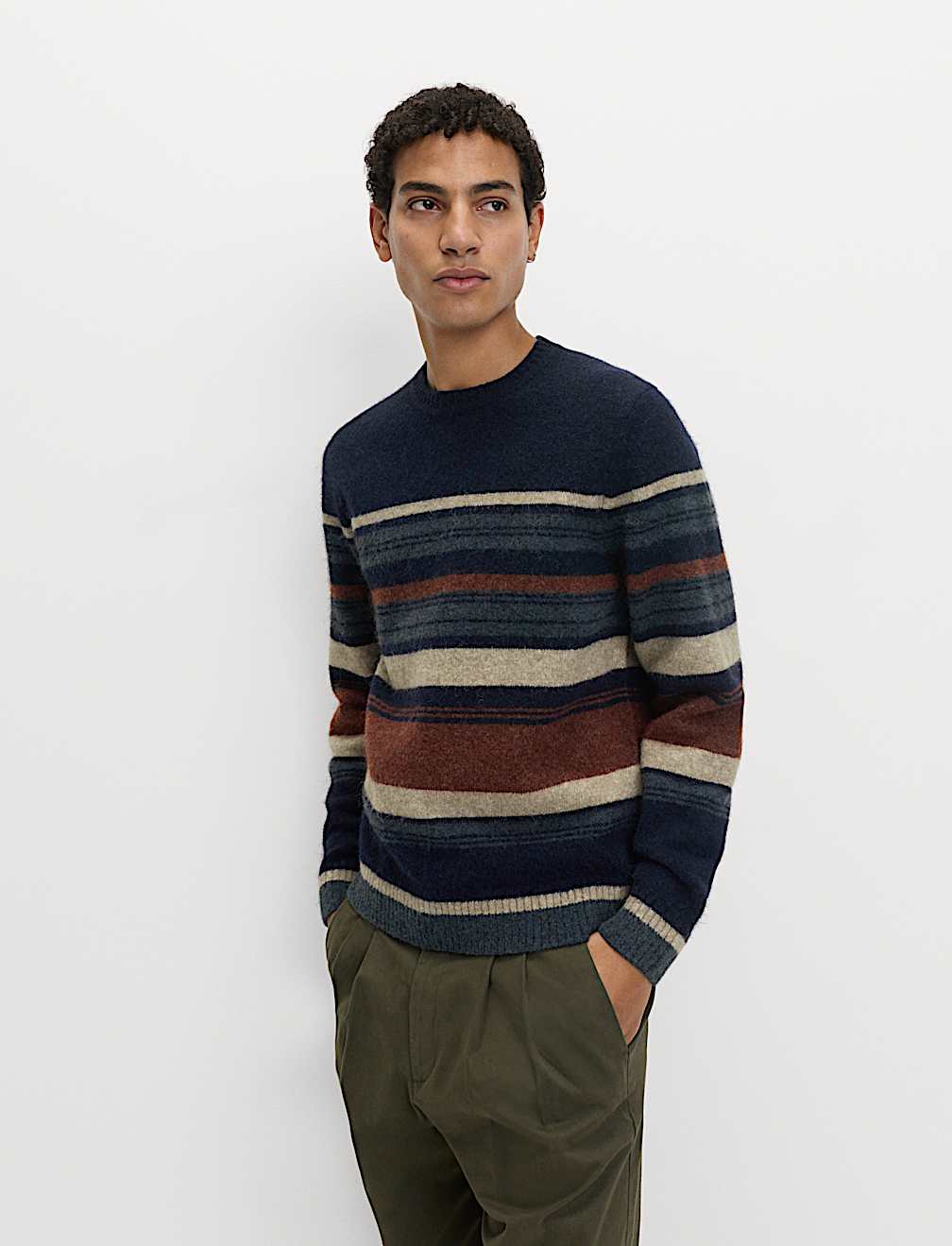 Hazy Striped Crew Neck Jumper with Wool