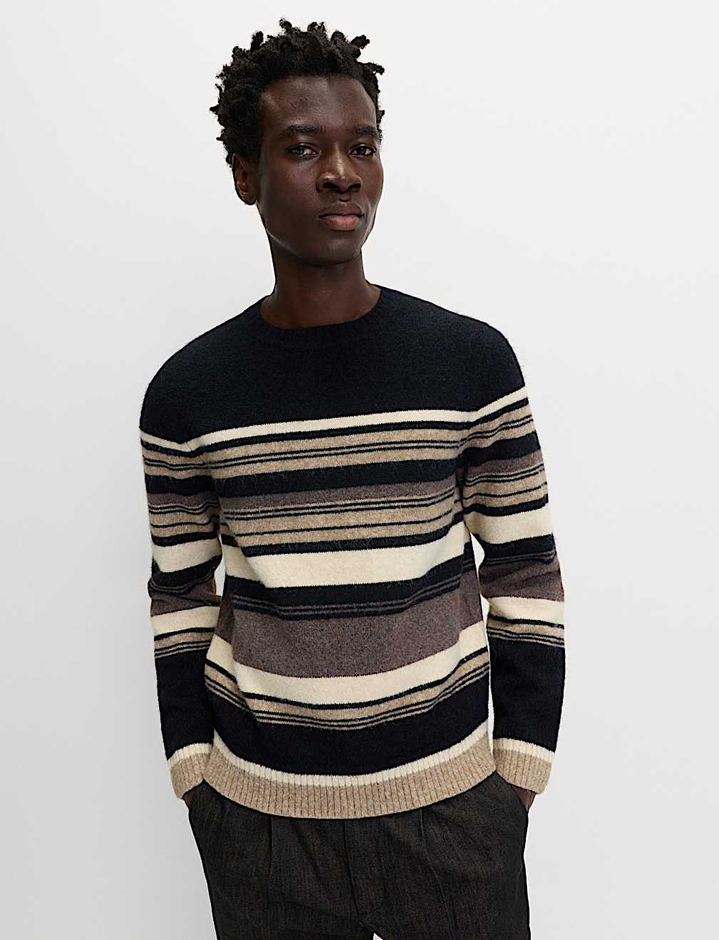 Hazy Striped Crew Neck Jumper with Wool
