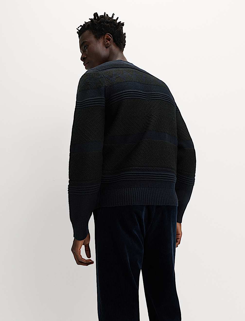 Textured Crew Neck Jumper with Wool
