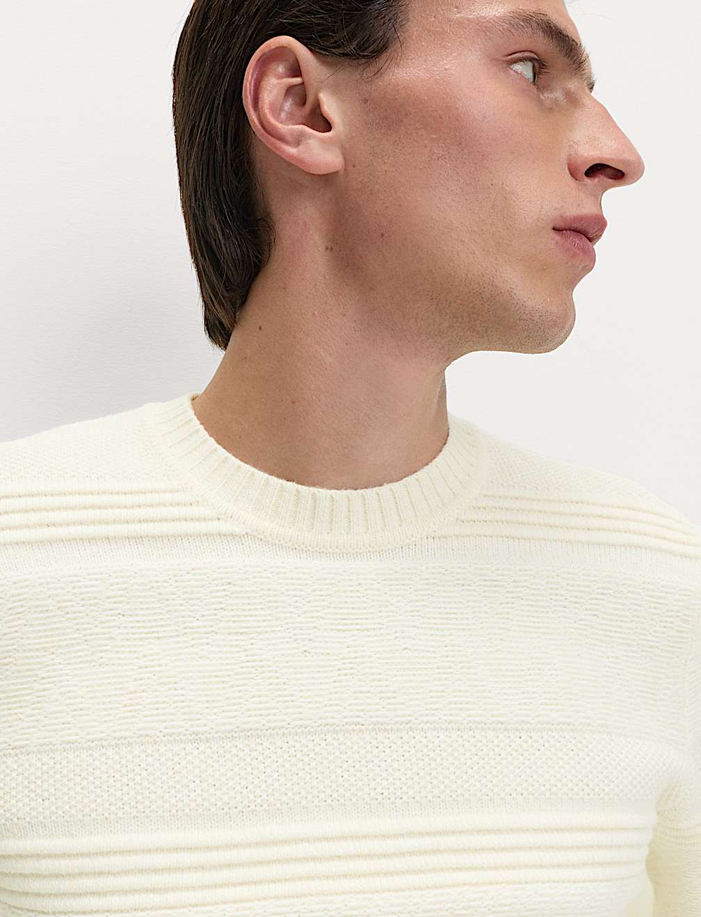 Textured Crew Neck Jumper with Wool
