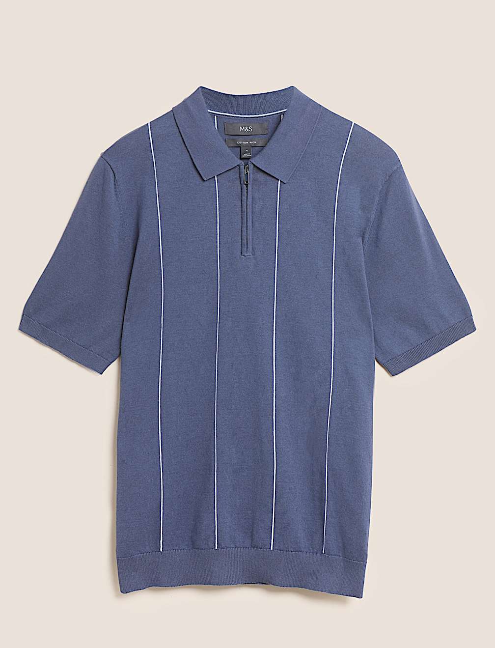 Cotton Rich Knitted Zip Neck Polo Shirt
