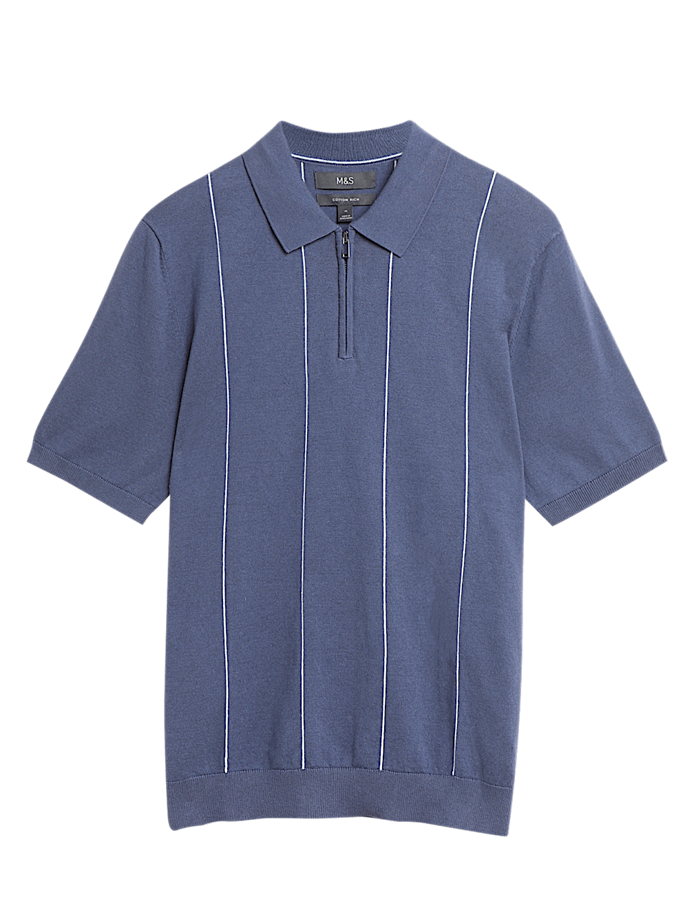 Cotton Rich Knitted Zip Neck Polo Shirt