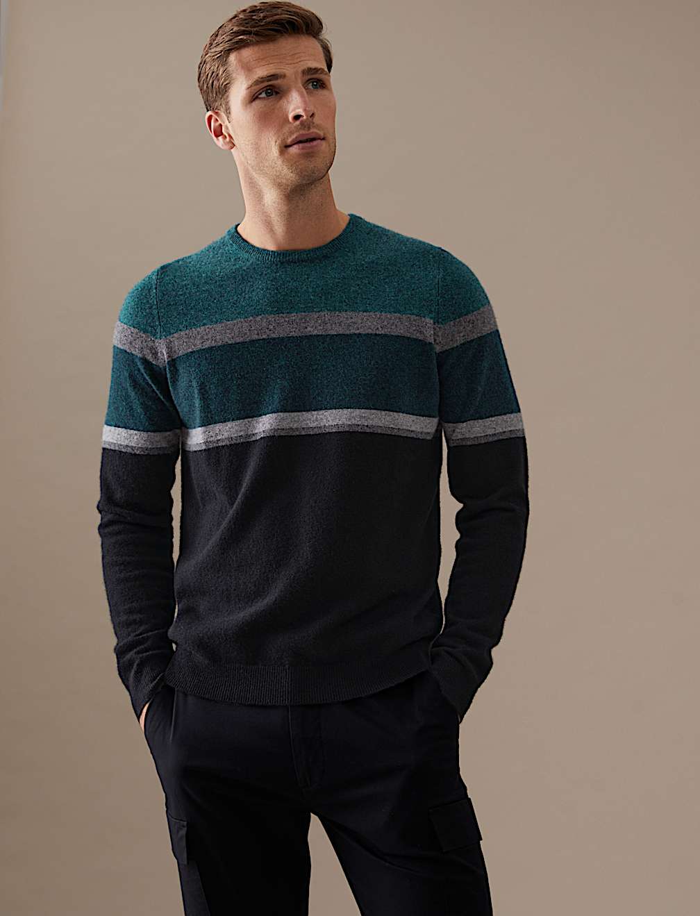 Pure Cashmere Striped Crew Neck Jumper