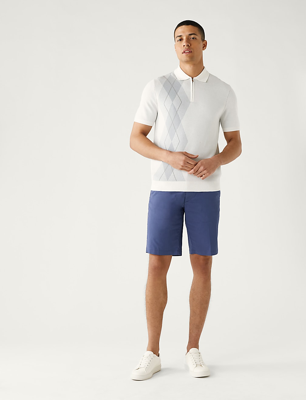 Cotton Rich Arygle Knitted Polo Shirt