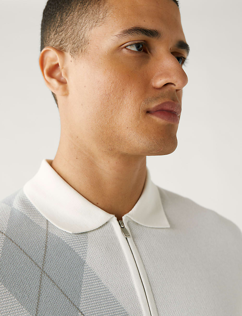 Cotton Rich Arygle Knitted Polo Shirt
