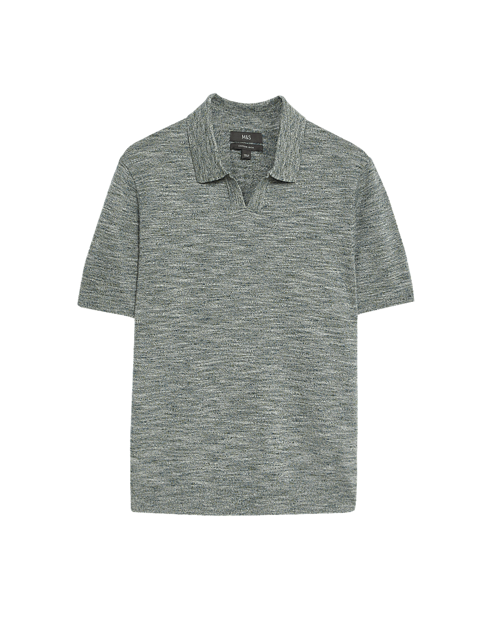 Cotton Rich Open Neck Knitted Polo Shirt