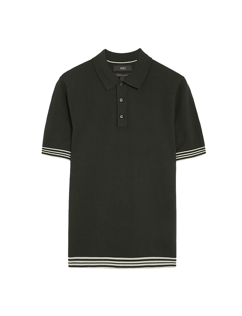 Cotton Blend Textured Knitted Polo Shirt